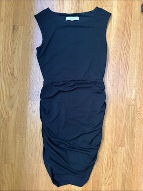 LOFT Black Sleeveless Ruched Midi Dress